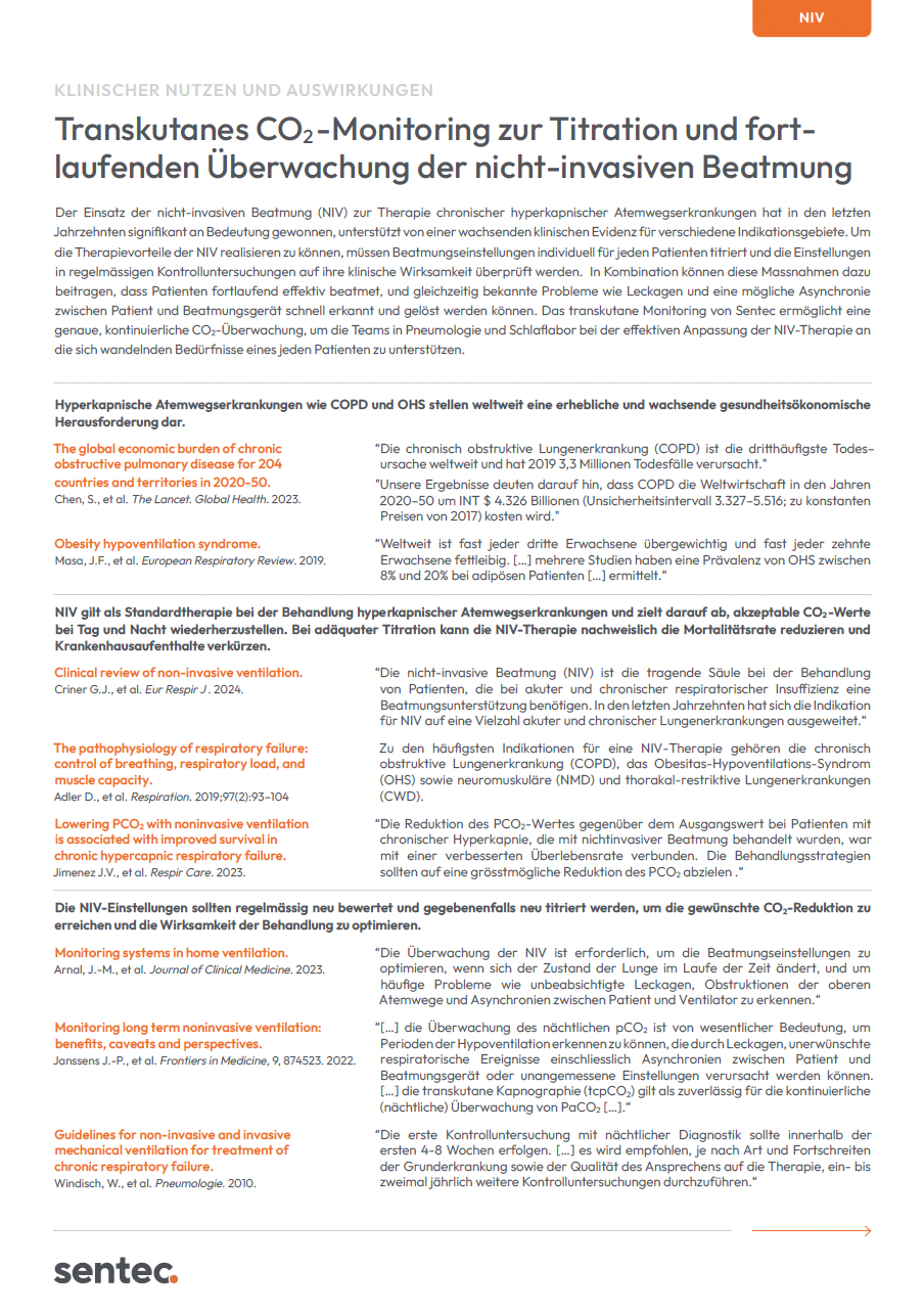 Transkutanes CO2 -Monitoring zur Titration und fortlaufenden Überwachung der nicht-invasiven Beatmung Genaue, kontinuierliche CO₂-Überwachung